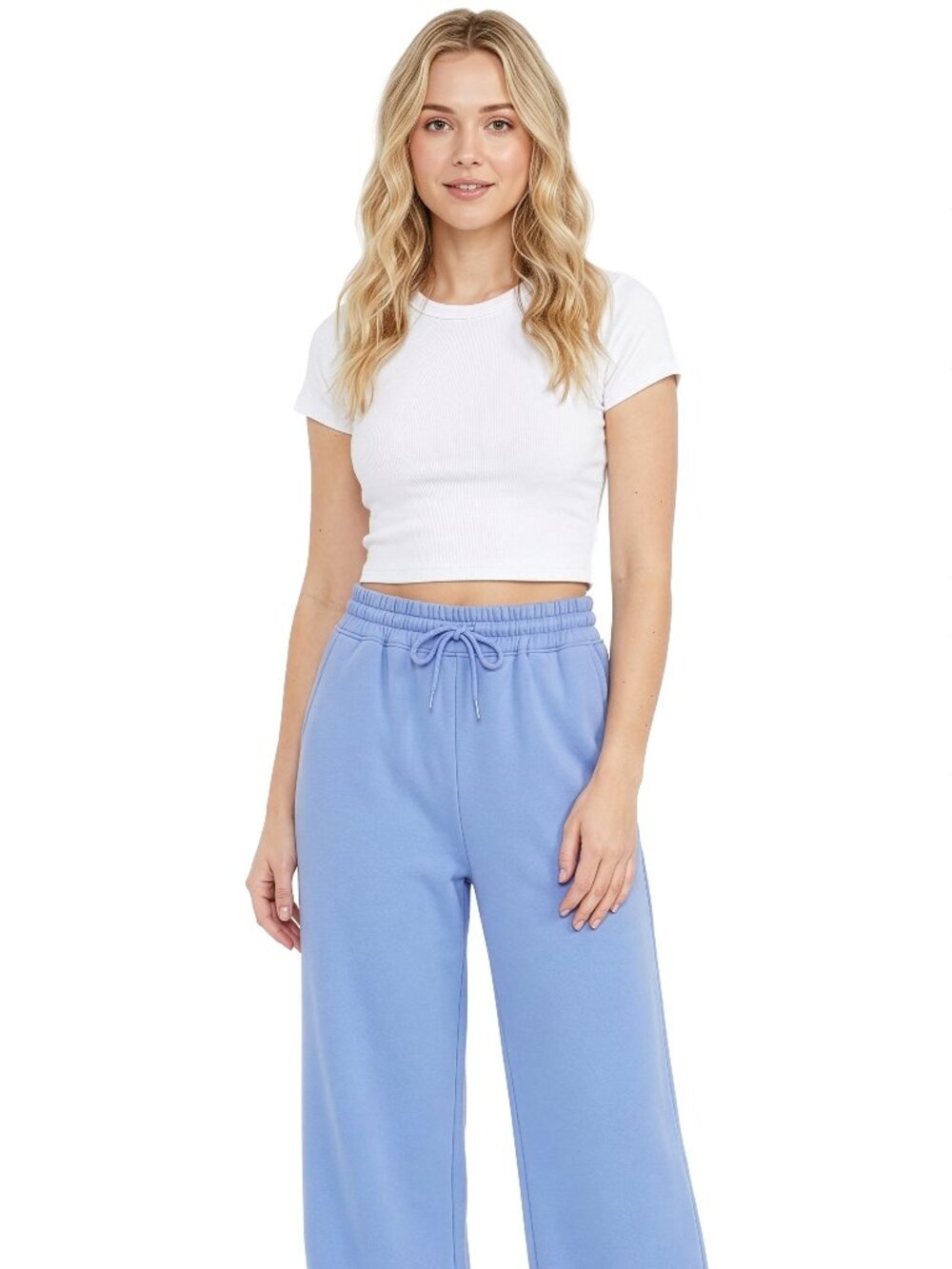Women's Wide Leg Sweatpants Sky Blue Ultra Soft Cotton Blend Sizes SM-2X